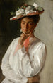 kvinna i vitt - William Merritt Chase — vy av konstverket