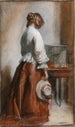 Dame med en fågelbur - William Orpen — vy av konstverket