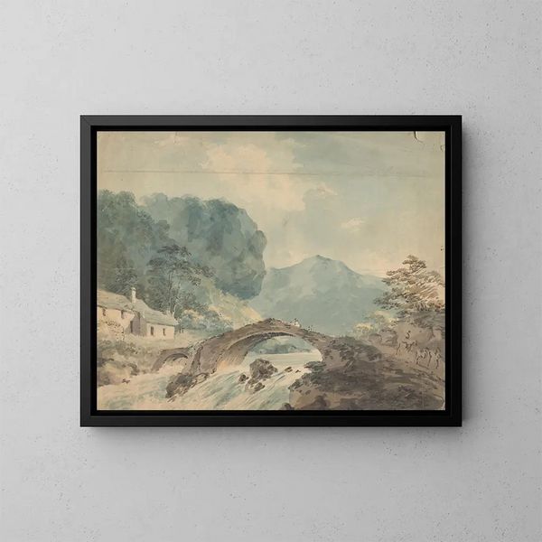 Pont som korsar en flod - William Sawrey Gilpin — inramlat konstverk på väggen