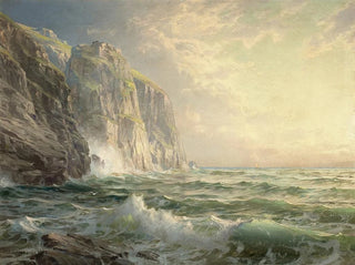 Falaises rocheuses avec mer tempétueuse en Cornouailles - William Trost Richards — vy av konstverket