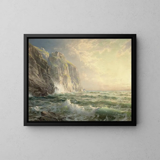 Falaises rocheuses avec mer tempétueuse en Cornouailles - William Trost Richards — inramlat konstverk på väggen