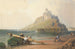 Vue du Mont Saint-Michel med personer på stranden - William Wyld — vy av konstverket
