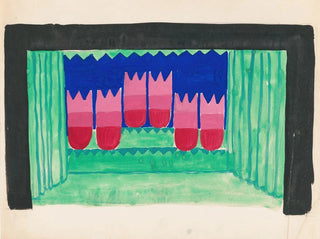 Winold Reiss - Designs for theater with blackframed proscenium and boldly colored settings Study for stage light wall decoration possibly for Caf Crillon 277 Park Avenue.webp