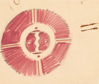 Winold Reiss - Miscellaneous small sketches for inlaid table tops Design with red geometric motif.webp