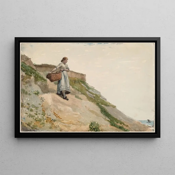 flicka som bär en korg - Winslow Homer — inramlat konstverk på väggen