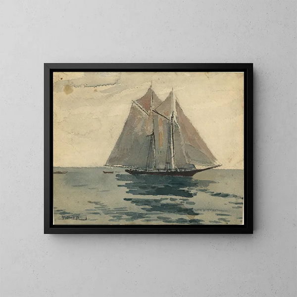 Schooner de Gloucester - Winslow Homer — inramlat konstverk på väggen