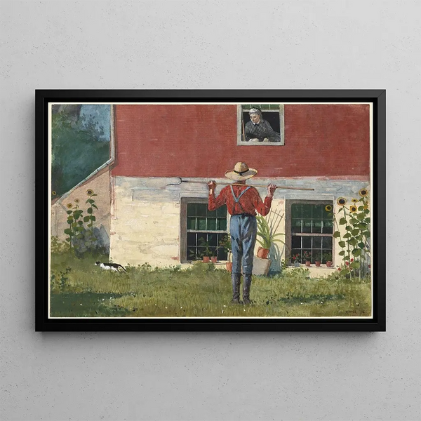 I trädgården Rustik gård - Winslow Homer — inramlat konstverk på väggen