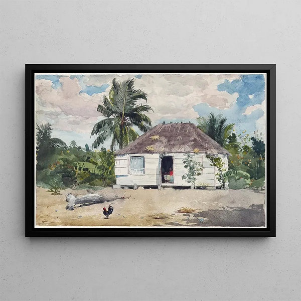 Hutte indigène à Nassau - Winslow Homer — inramlat konstverk på väggen