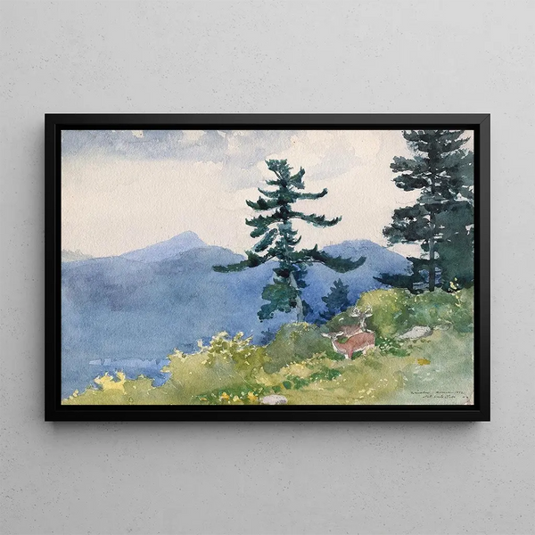North Woods Club, Adirondacks: den avbrutna konversation - Winslow Homer — inramlat konstverk på väggen