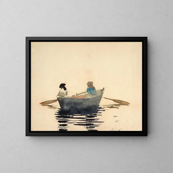 två flickor i en båt - Winslow Homer — inramlat konstverk på väggen