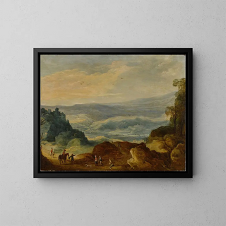 Workshop of Joos de Momper - An extensive river landscape with peasants and horsemen in the foreground.webp