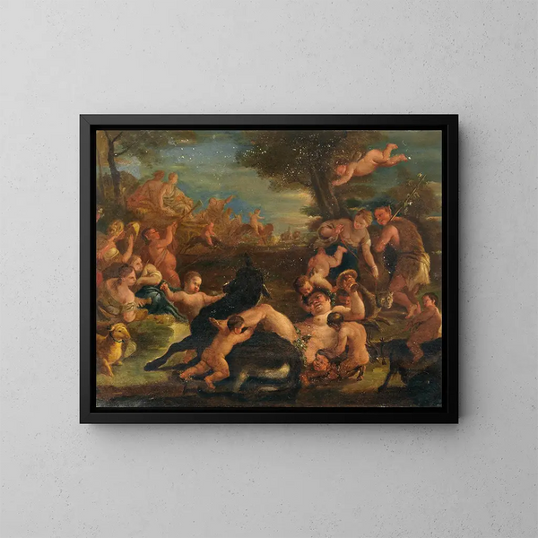 Bacchanale med den berusade Silène - Luca Giordano Atelier — inramlat konstverk på väggen