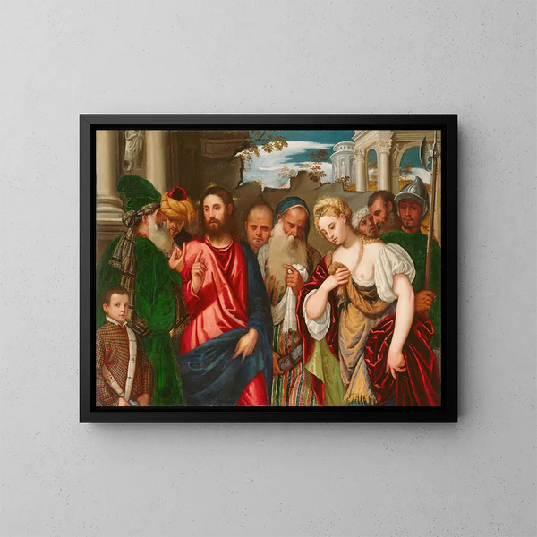 Le Christ et la femme adultère - Atelier de Paolo Veronese — inramlat konstverk på väggen