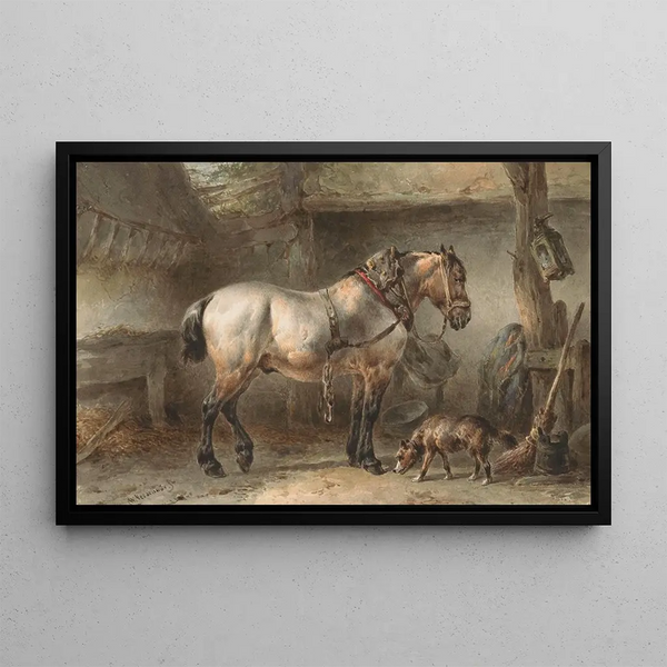 Wouterus Verschuur - Paard en hond in een stal.webp
