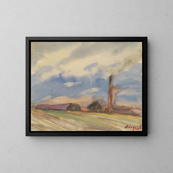 Vue du village brun depuis les champs - Zolo Palugyay — inramlat konstverk på väggen