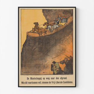 Vintage politisk affisch – Liberala val, 1918 – Sluiter, i tunn ram på en ljus vägg.