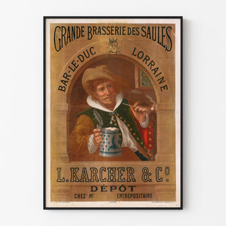 Vintageannons Brasserie des Saules, Bar-le-Duc, i en tunn ram på en ljus vägg.