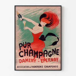 Vintageannons Champagne Damery-Épernay, i en tunn ram på en ljus vägg.