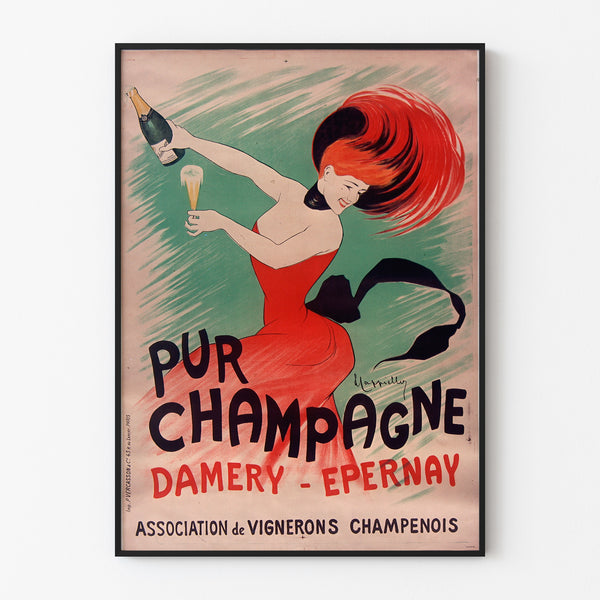 Vintageannons Champagne Damery-Épernay, i en tunn ram på en ljus vägg.
