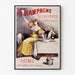 Vintage reklamaffisch Champagne Scohyers de Dorlodot, presenterad i en tunn ram på en ljus vägg.