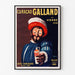 Vintage reklamaffisch Curaçao Galland, i tunn ram på en ljus vägg.