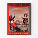 Vintage reklamaffisch Grandes Galeries modernes, Agen, i tunn ram på ljus vägg.