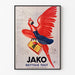 Vintage reklamaffisch Jako nettoie tout, i tunn ram på en ljus vägg.