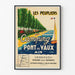 Vintage turistaffisch – Les Peupliers, camping i Pont‑de‑Vaux, i tunn ram på ljus vägg.