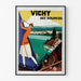 Vintage turistaffisch – Vichy, källor och turism, presenterad i en tunn ram på en ljus vägg.