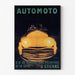 Vintageaffisch Automoto, Saint-Étienne, i tunn ram på ljus vägg.