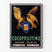 Vintageaffisch Cocofruitine, vegetabiliskt smör, i tunn ram på en ljus vägg.