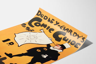 Vintageaffisch Dudley Hardy, comic guide, visad på en böjd pappersyta, perspektivvy.