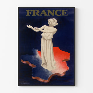 Vintageaffisch Frankrike, Parisutställning 1937, visad i en tunn ram på en ljus vägg.