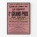 Vintageaffisch Grand Prix de Lyon, marsch, visad i en tunn ram på en ljus vägg.