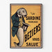 Vintageaffisch La Sardine française, Béziers, presenterad i en smal ram på en ljus vägg.
