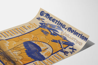 Vintageaffisch flyguppvisning, Clermont-Ferrand, visad på ett böjt papper, perspektivvy.