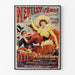 Vintage affisch Neuilly, blomsterfest, 1890, i tunn ram på en ljus vägg.