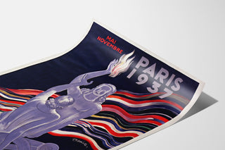 Vintageaffisch Paris 1937, Arts et techniques, visad på ett böjt ark, perspektivvy.