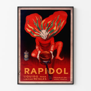 Vintage affisch Rapidol, i tunn ram på en ljus vägg.