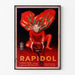 Vintage affisch Rapidol, i tunn ram på en ljus vägg.