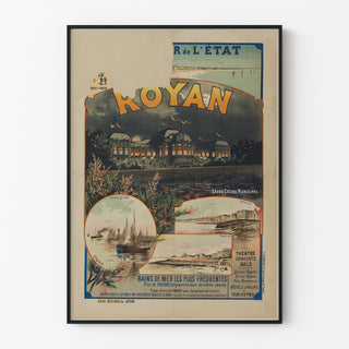 Vintageaffisch Royan, Grand Casino municipal, i tunn ram på ljus vägg.