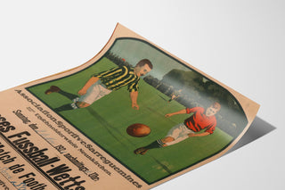 Vintageaffisch Sarreguemines, fotbollsmatch, visad på ett böjt papper, perspektivvy.