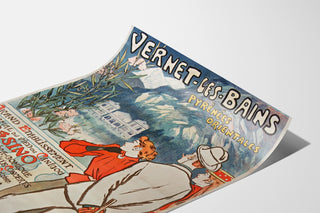 Vintageaffisch Vernet-les-Bains, Canigou, visad på ett böjt ark, perspektivvy.