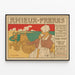 Vintageposter Amieux-Frères sardiner och konservburkar — inramlat konstverk på väggen