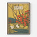 Vintage japansk dekorativ poster med kycklingar och röda blommor