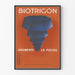 Vintageposter Biotrigon - Geometrisk blå illustration på orange bakgrund