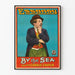 Vintage poster med Charlie Chaplin vid havet