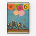 Vintageposter Die 6 med färgglada ballonger och gamla figurer