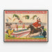 Vintageposter av cirkus Barnum & Bailey, hästshow och luftakrobater — inramlat konstverk på väggen