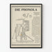 Teknisk poster vintage Die Phonola - Illustrerad mekanisk schema i svartvitt